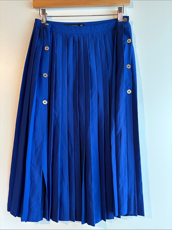 Zara Dresses & Skirts - Zara Pleated Midi Skirt with Button-Trim in Cobalt Blue Large